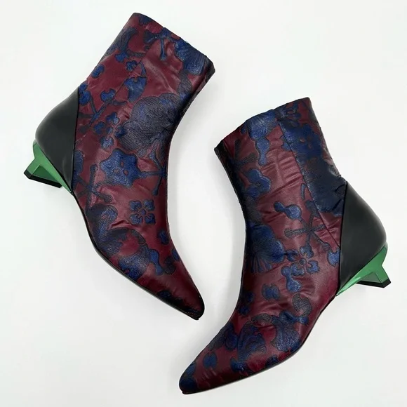 Kenzo Jacquard Pointed Toe Ankle Boots - Picture 2 of 15